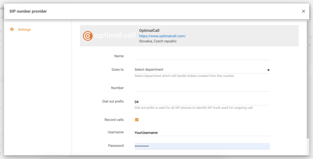 Configurazione Optimal Call