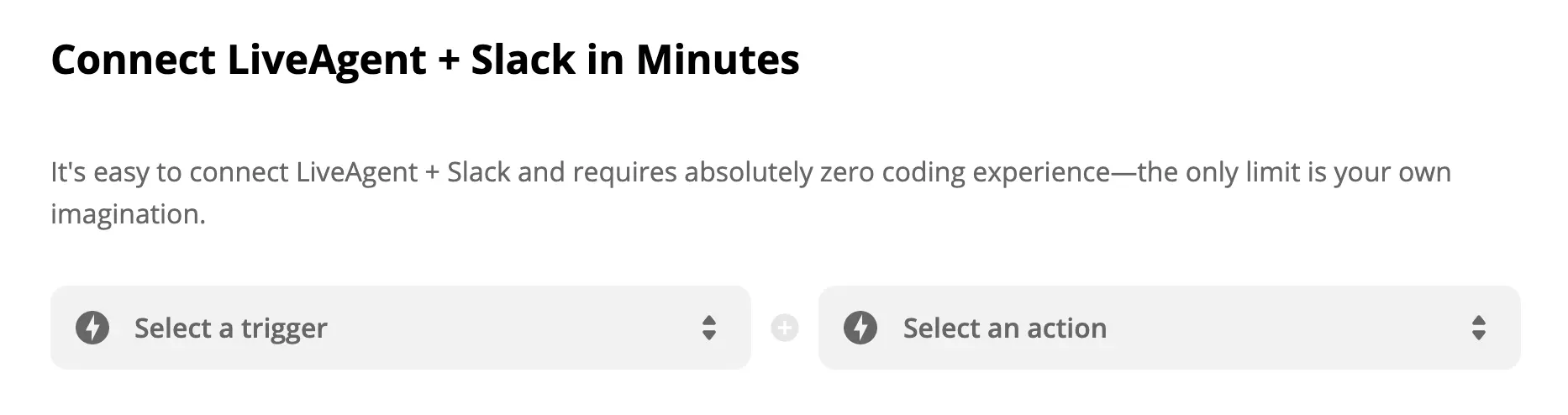 Selezione di trigger e azioni LiveAgent + Slack su Zapier