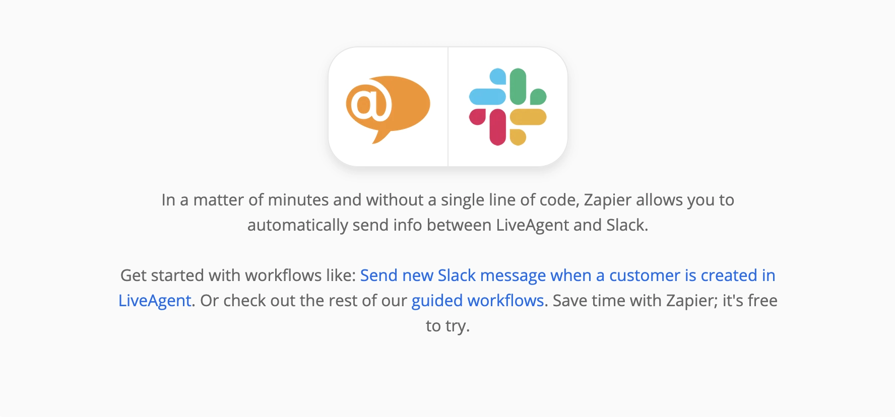 Pagina Zapier sulle integrazioni LiveAgent e Slack