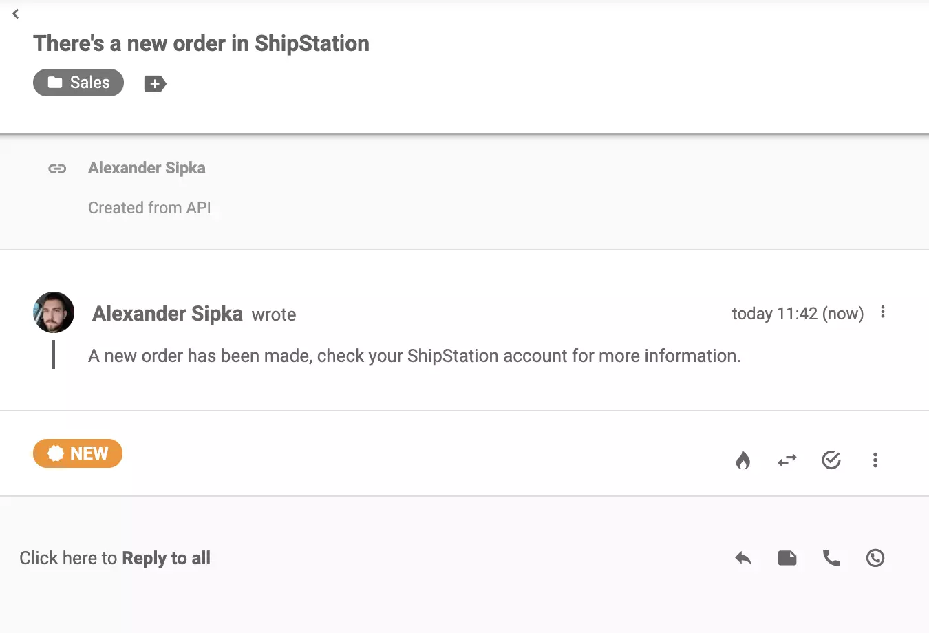 Messaggio ShipStation inviato dopo che è stato effettuato un nuovo ordine