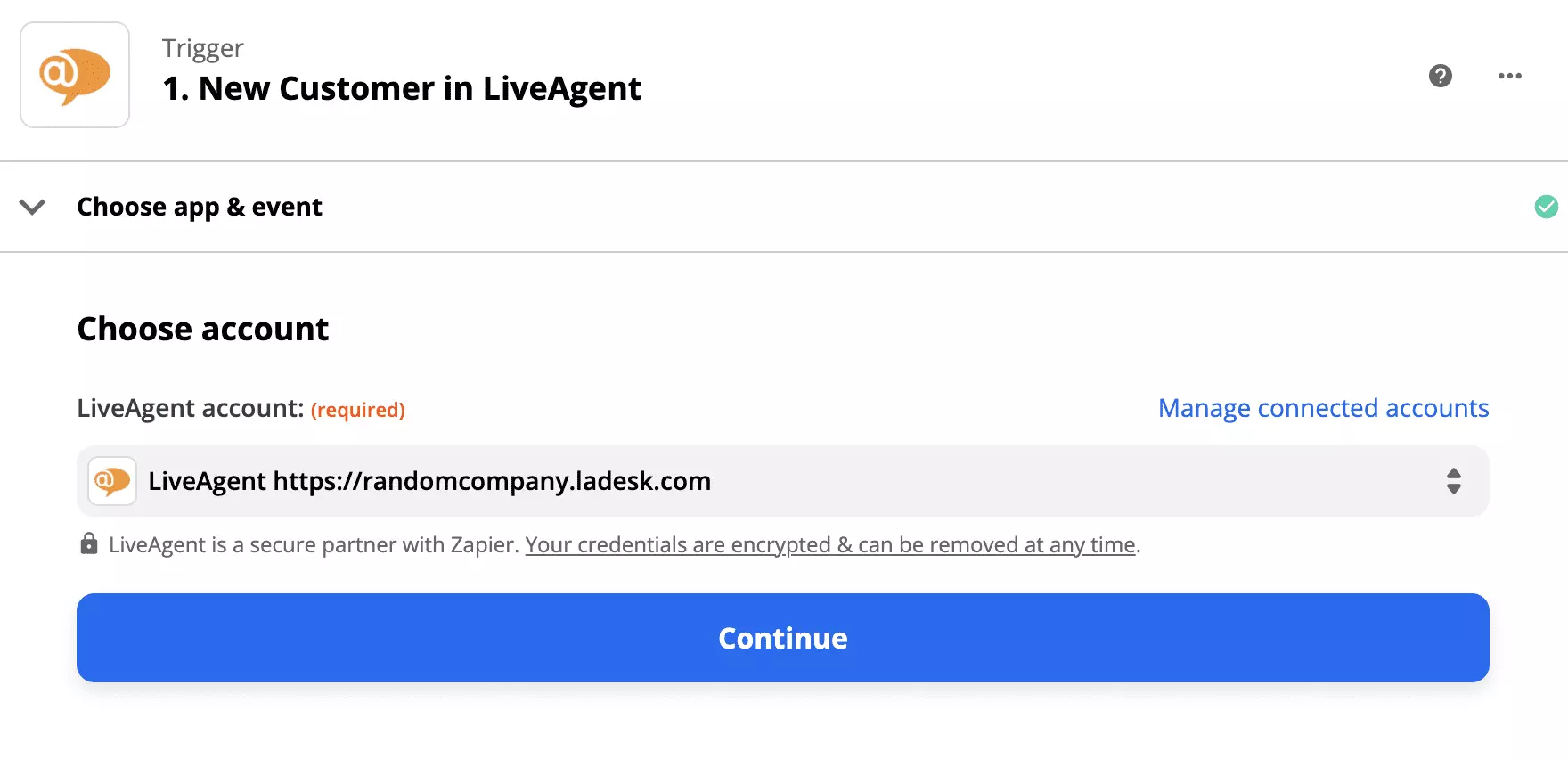 Configurazione del trigger di LiveAgent nell'integrazione Giphy su Zapier