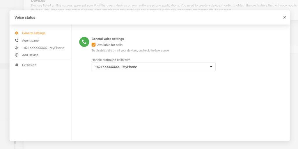 LiveAgent voice settings configuration