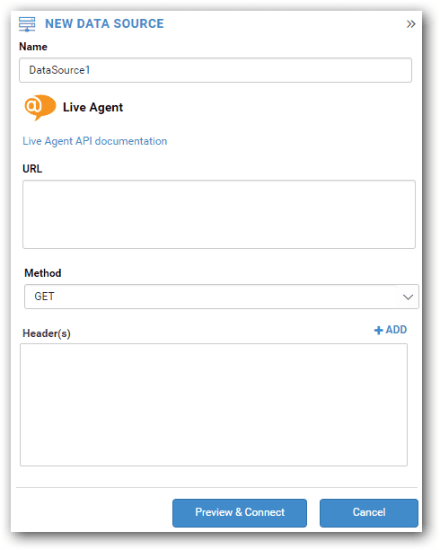 Finestra di configurazione Bold BI NEW DATA SOURCE