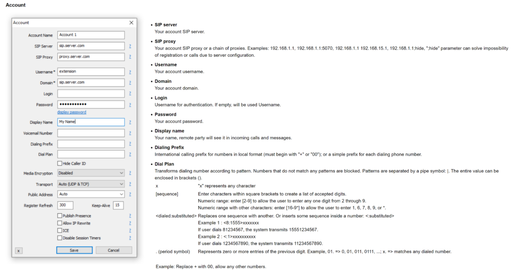 MicroSIP add new account