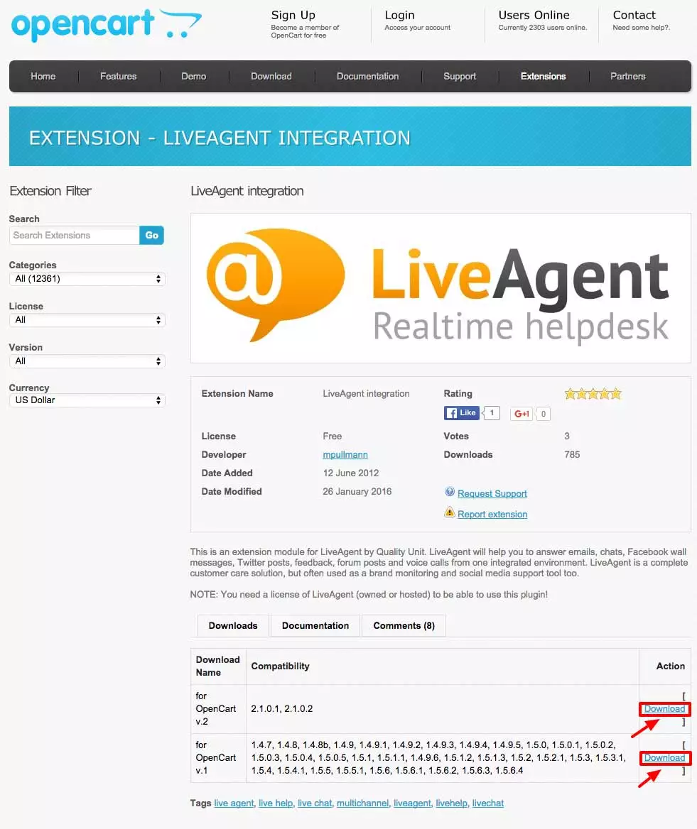 OpenCart LiveAgent integrazione - Scarica estensione
