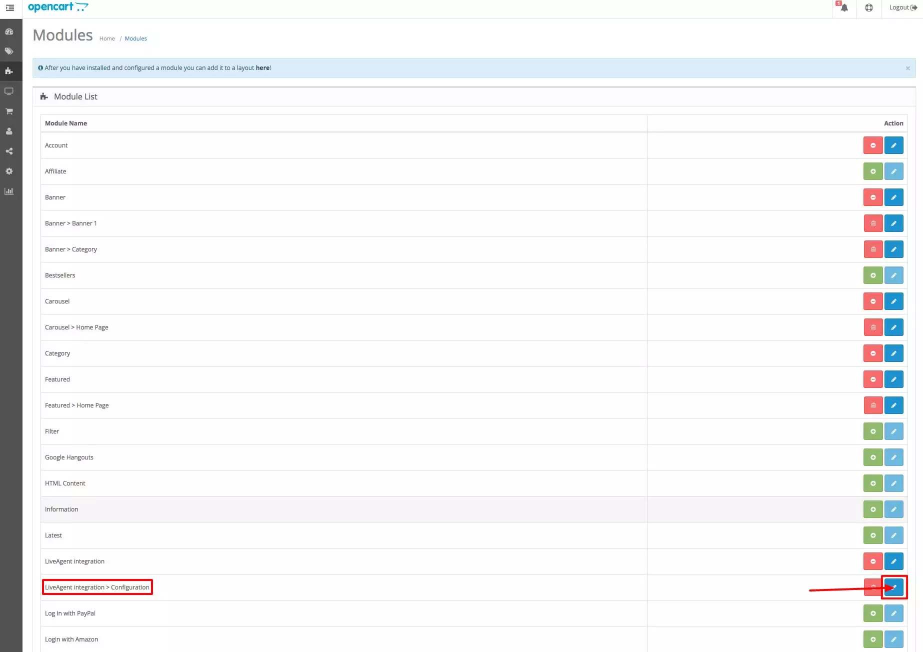 OpenCart LiveAgent integrazione - Configurazione