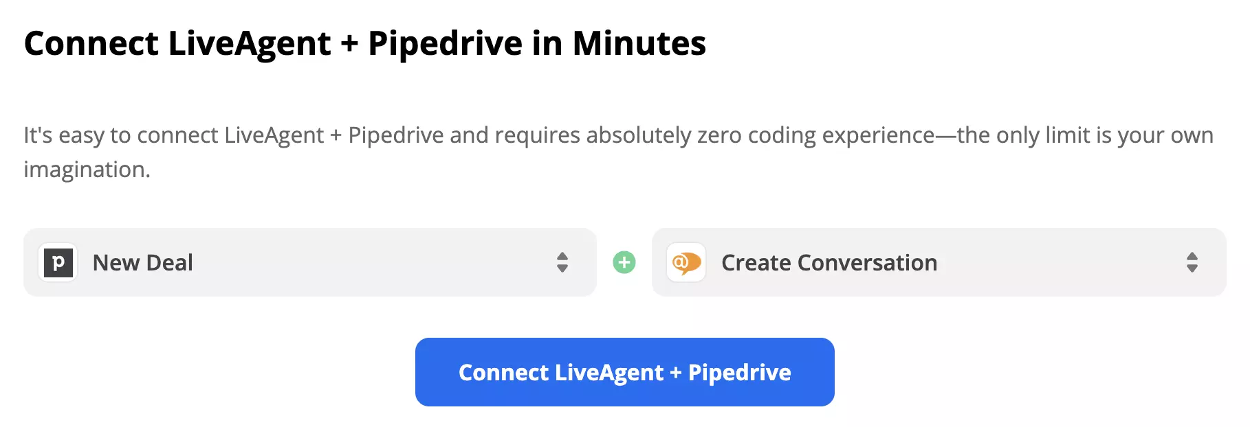 Trigger PipeDrive e azione LiveAgent selezionati su Zapier