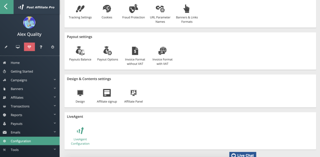 Configurazione LiveAgent in Post Affiliate Pro