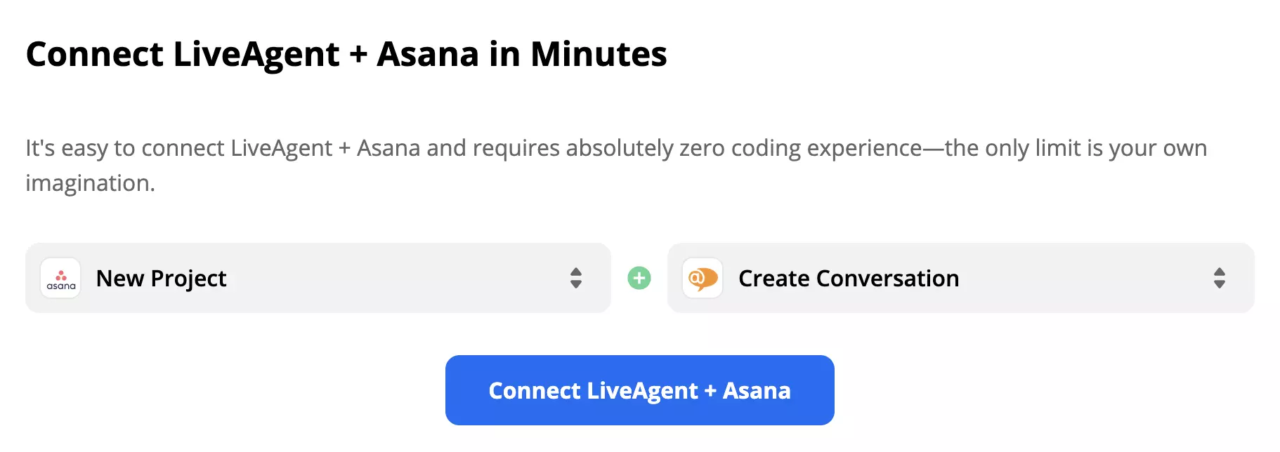 Trigger Asana e azione LiveAgent selezionati