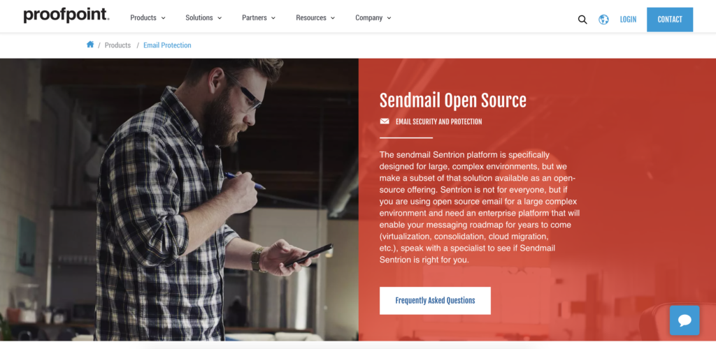 Homepage di Sendmail con opzione di download e informazioni
