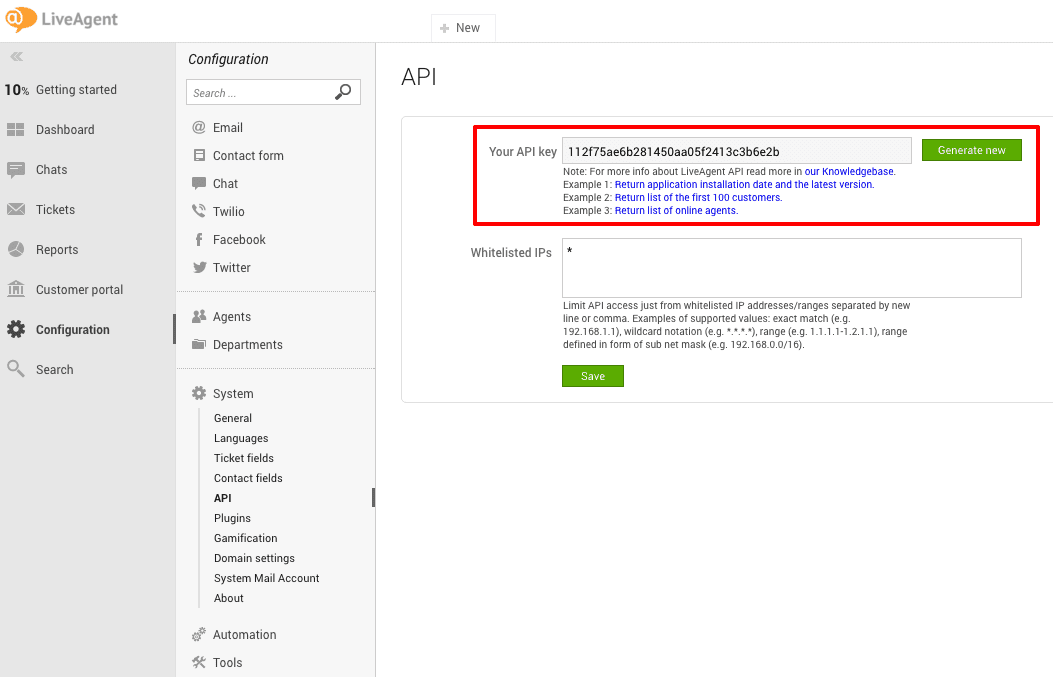 Passaggio 3 dell'integrazione uKit LiveAgent