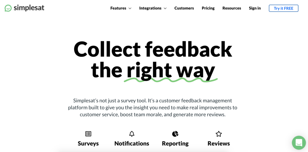 Pagina web di Simplesat con opzione di prova nell'angolo in alto a destra