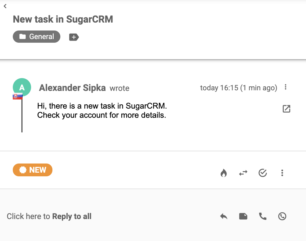 Un ticket arrivato in LiveAgent dopo l'integrazione riuscita con SugarCRM