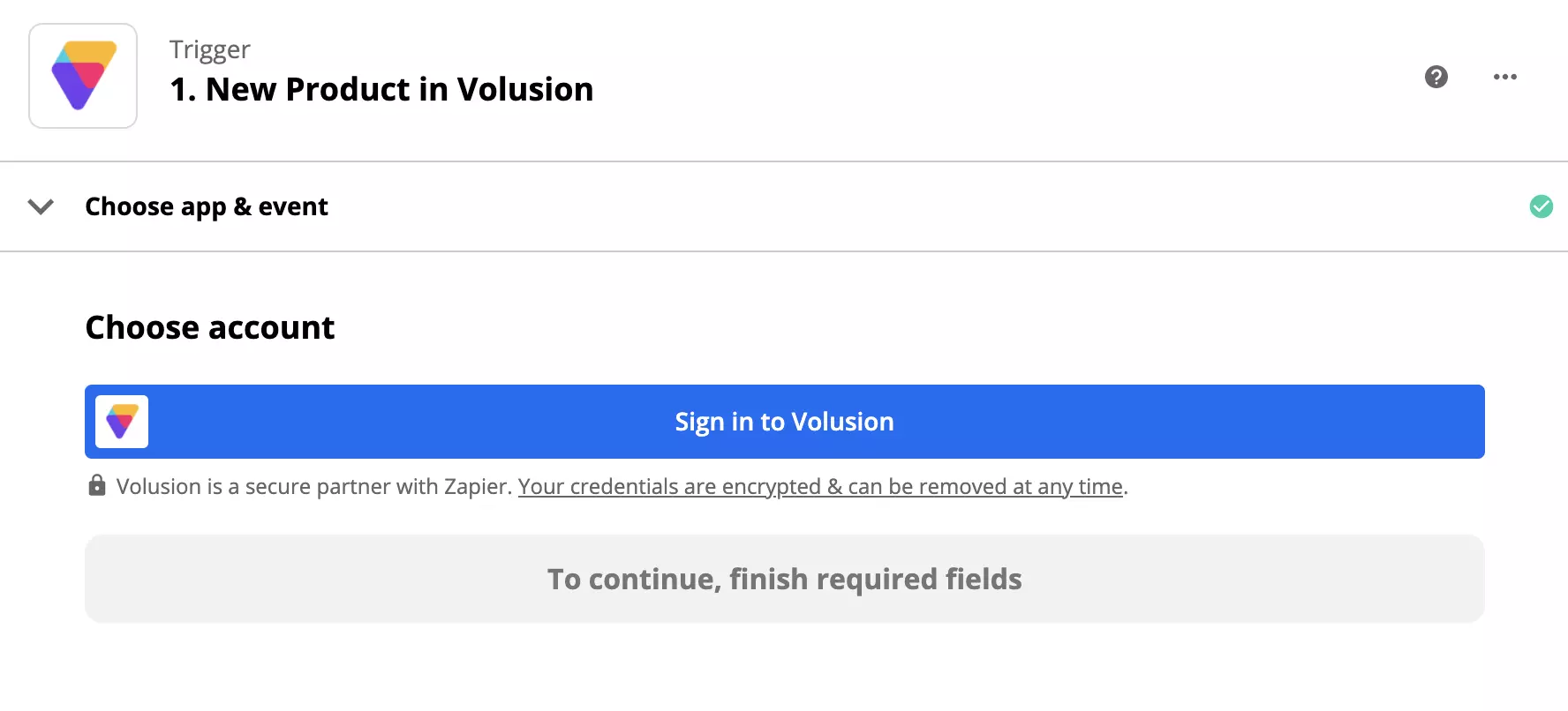 Configurazione trigger Volusion in Zapier