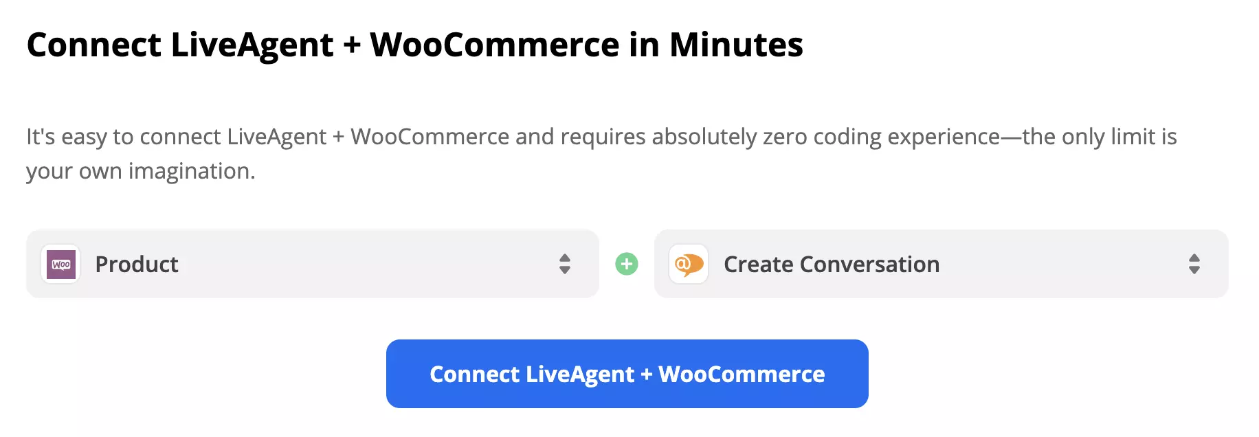Trigger WooCommerce e azione LiveAgent selezionati nella pagina delle integrazioni Zapier
