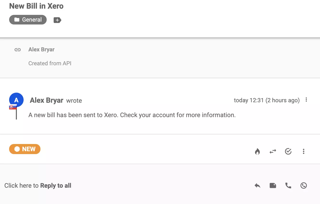 Una nuova conversazione inviata al sistema di ticketing di LiveAgent dopo l'integrazione riuscita con Xero
