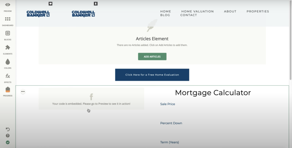 Zentap website builder con più opzioni nel pannello sinistro