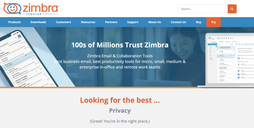 Homepage di Zimbra