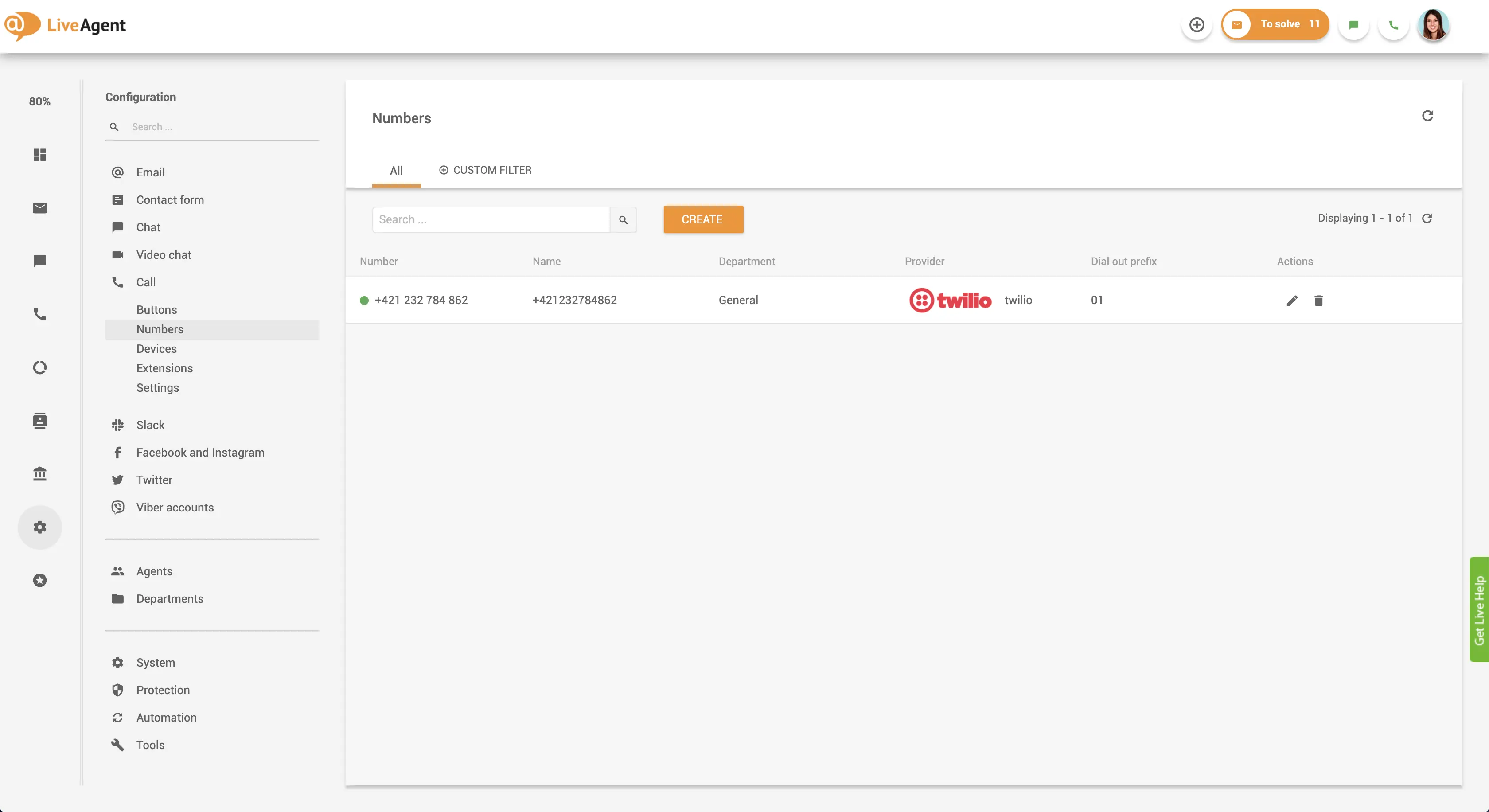 Interfaccia di connessione del numero di telefono