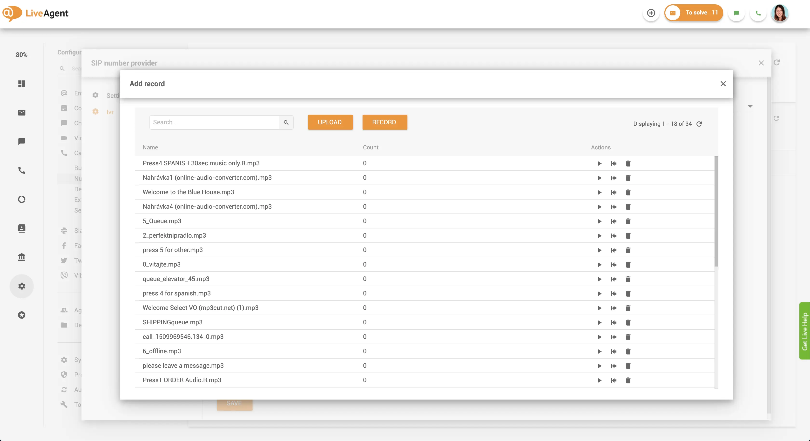 Interfaccia di caricamento dei messaggi IVR