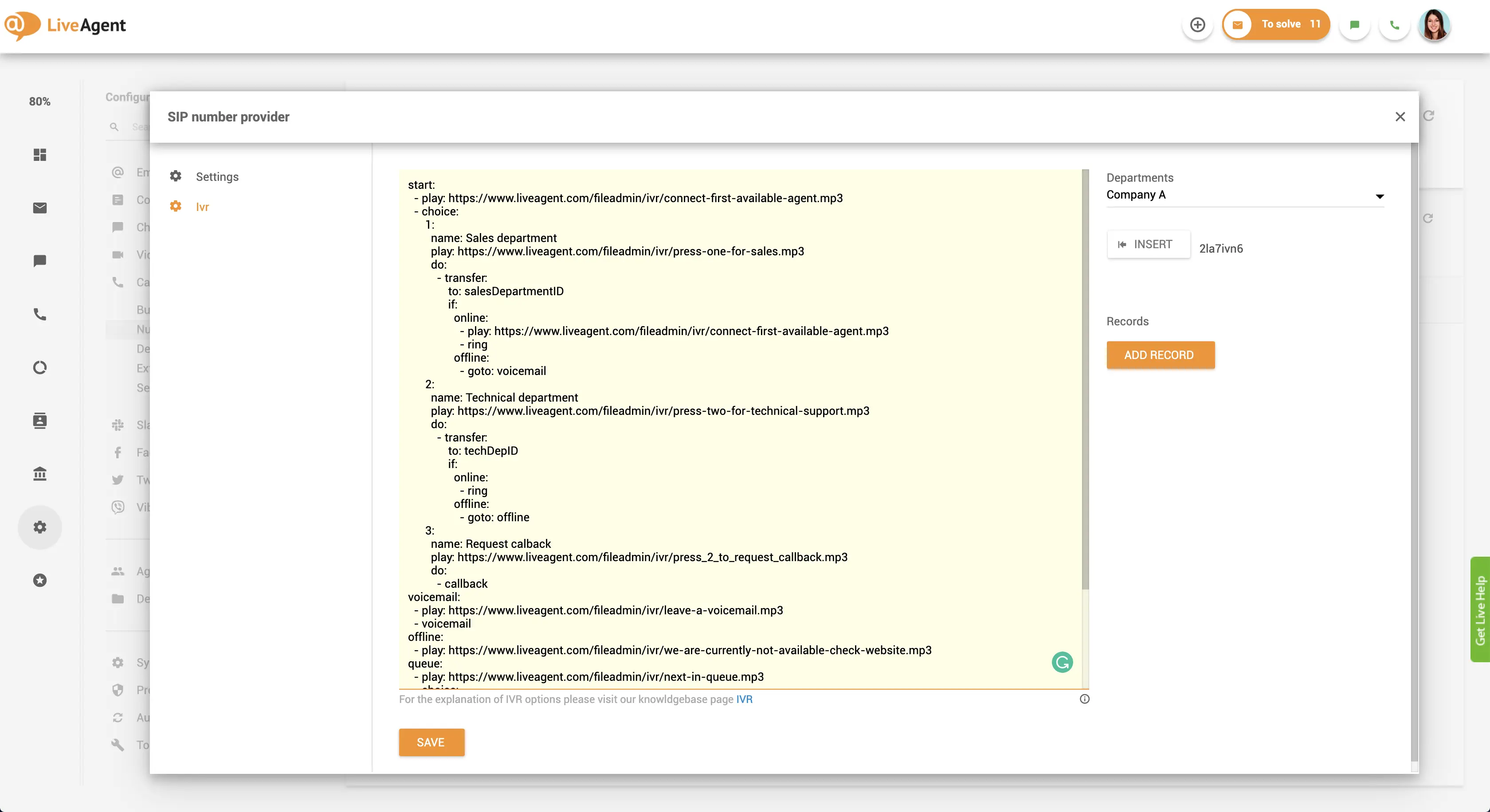 Interfaccia di creazione dello script IVR