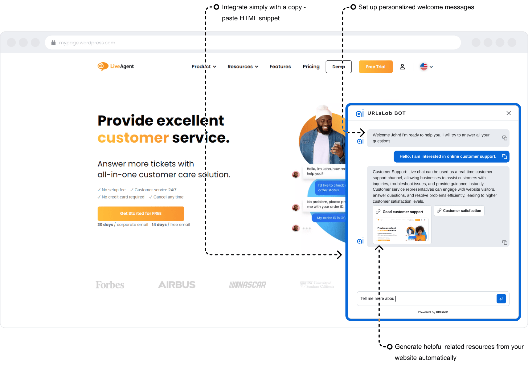 URLsLab AI Chatbot Mockup