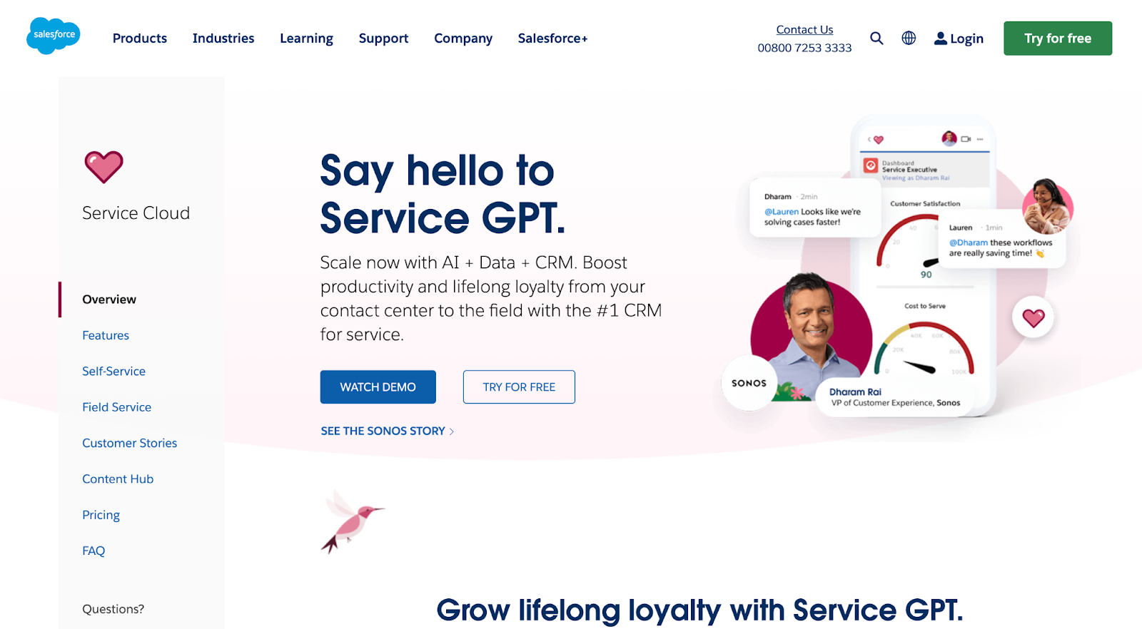 Homepage di Salesforce Service Cloud
