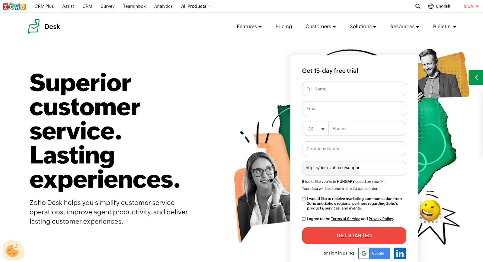 Homepage di Zoho Desk - sistema di ticketing