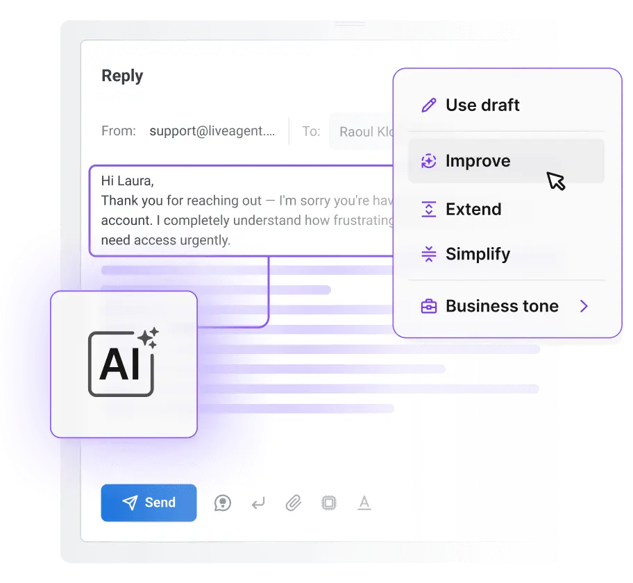 Compositore di Risposte IA che redige una risposta help desk