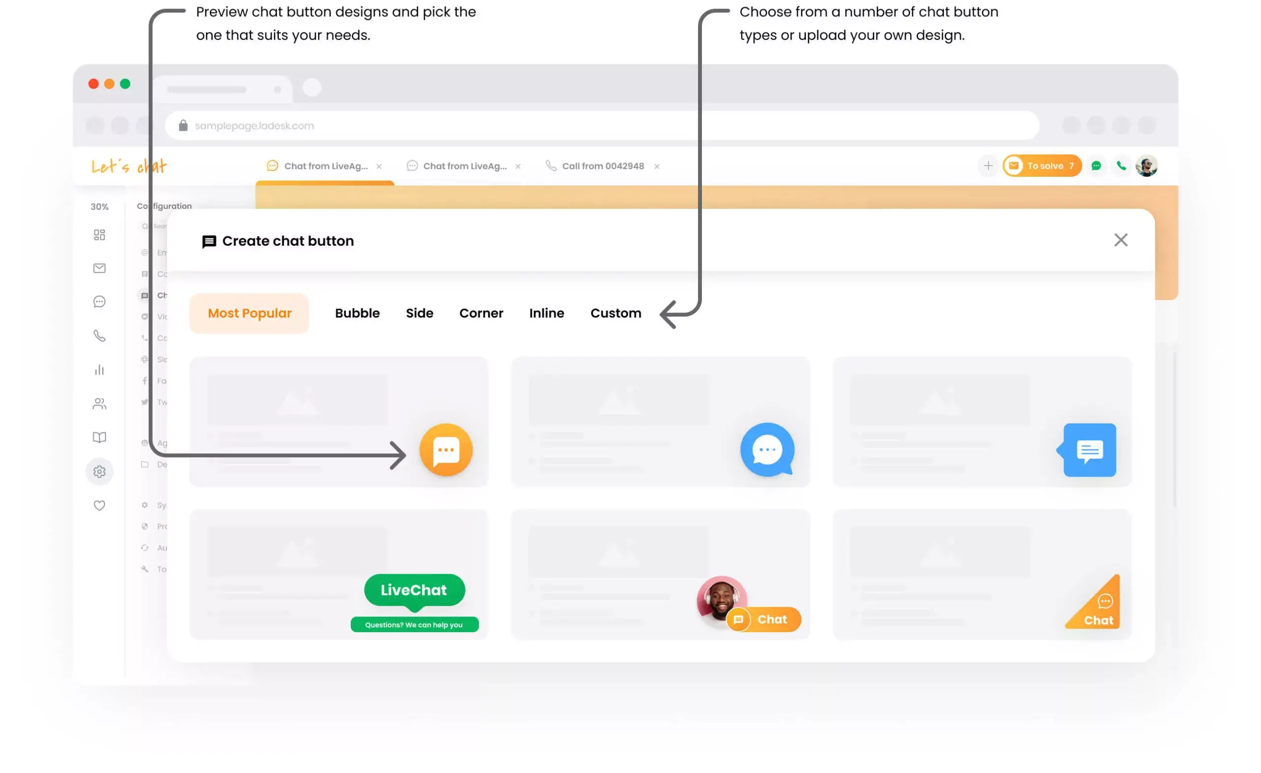 Scegli un pulsante di chat