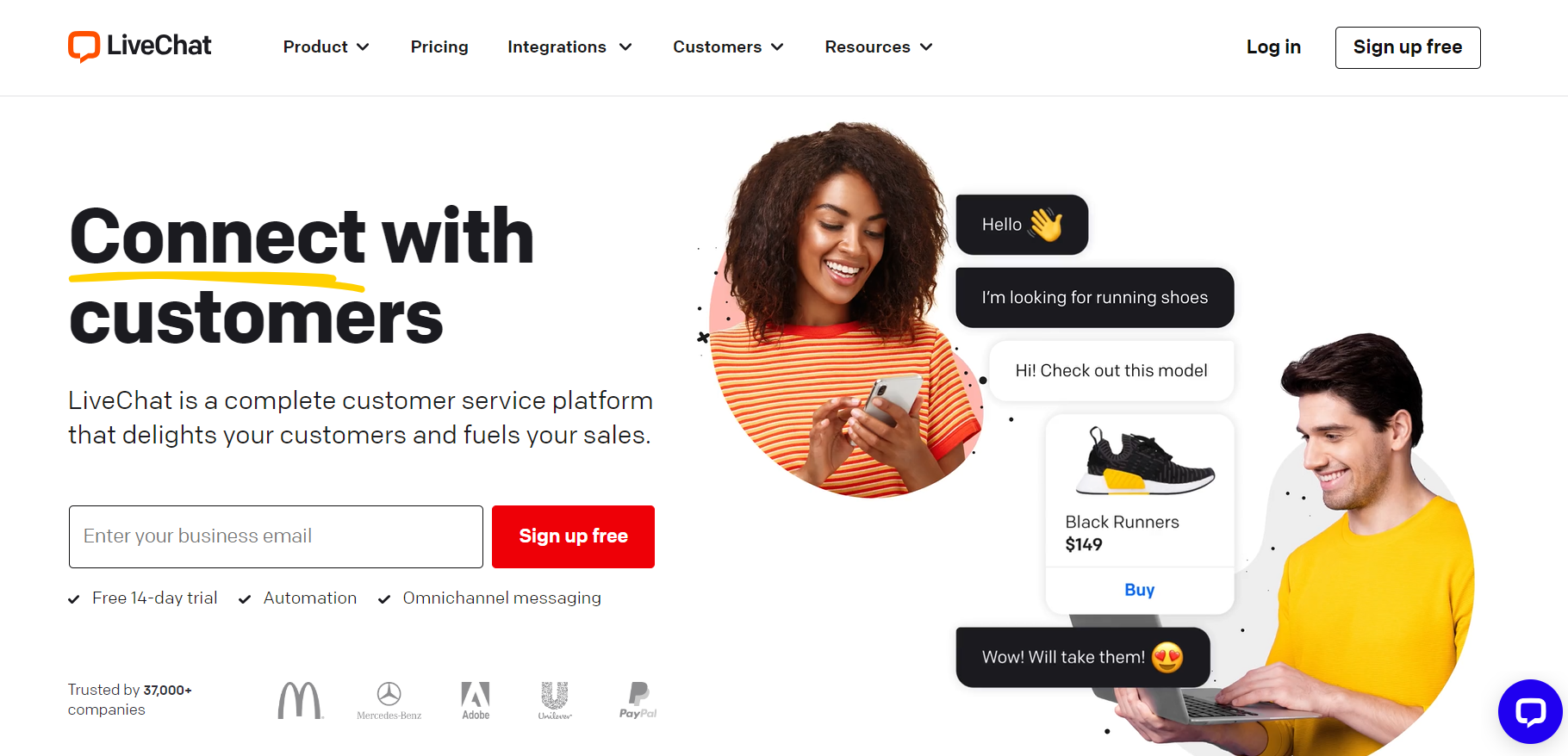 Homepage di LiveChat - software di live chat per supporto ecommerce