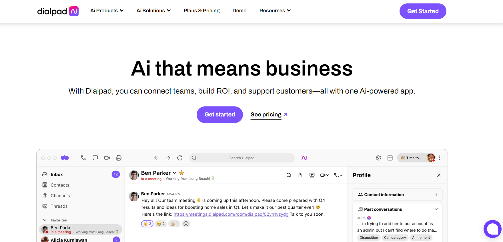 Homepage di Dialpad - soluzione di customer intelligence