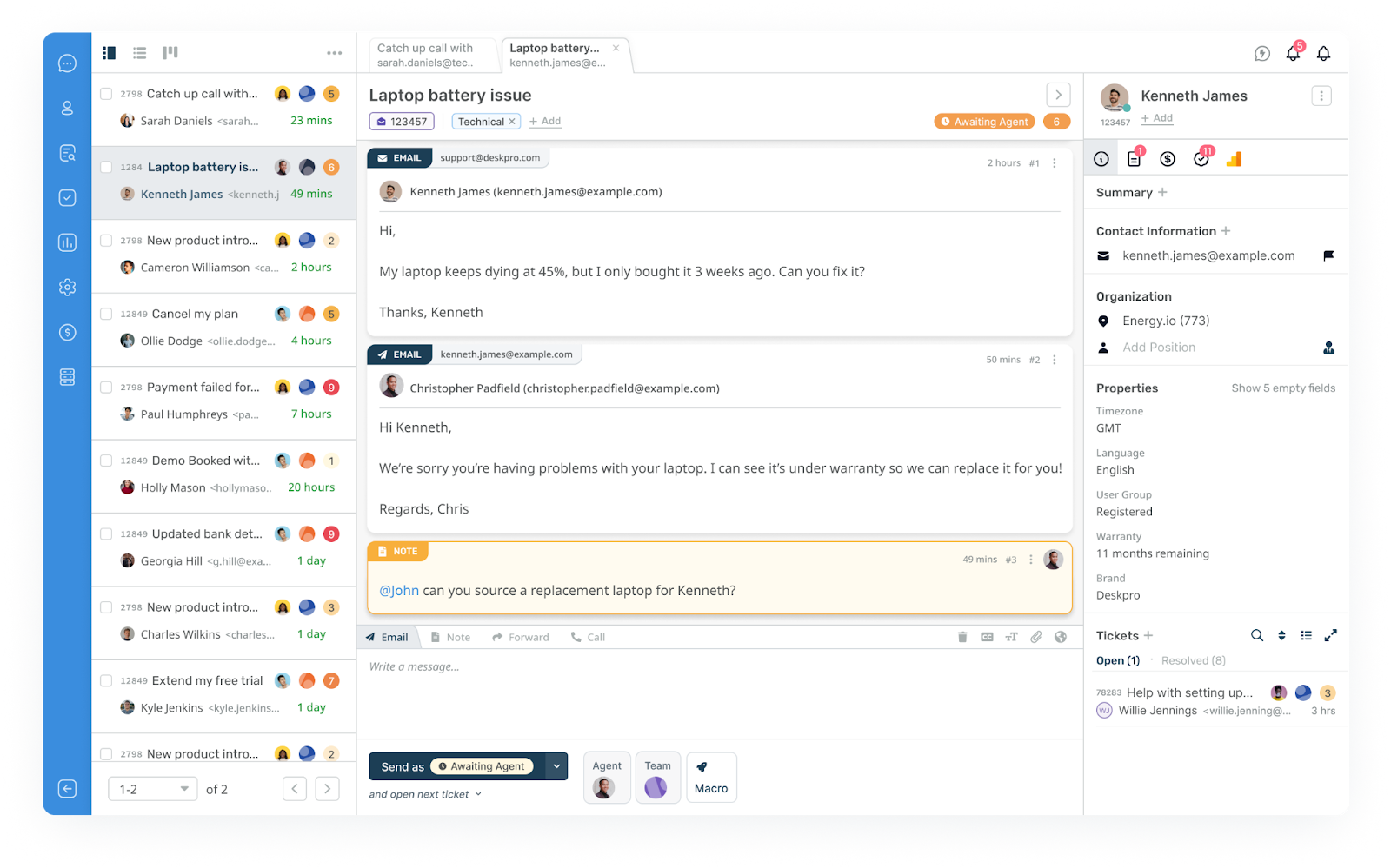 Screenshot dell'interfaccia Deskpro