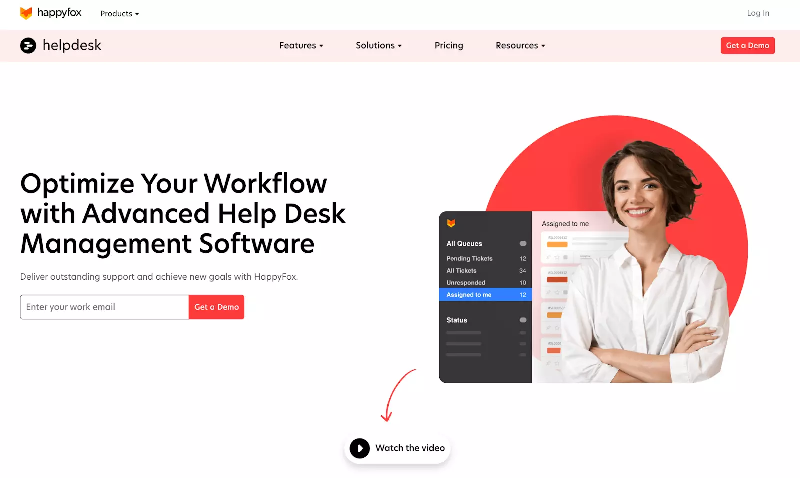 Homepage del sistema di ticketing help desk Happyfox