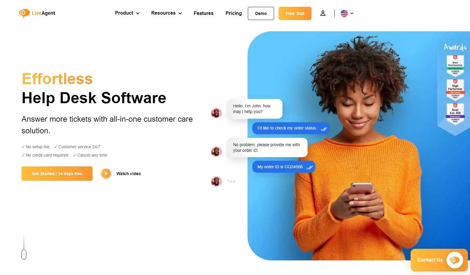 Homepage del software di ticketing LiveAgent