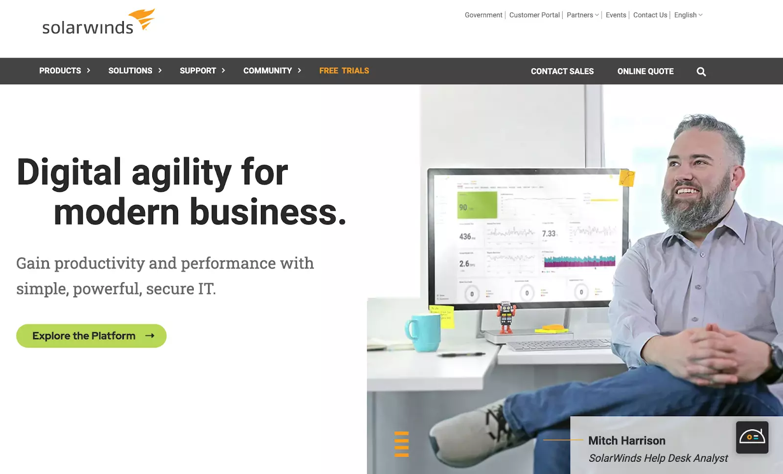 Homepage del sistema di ticketing di supporto SolarWinds