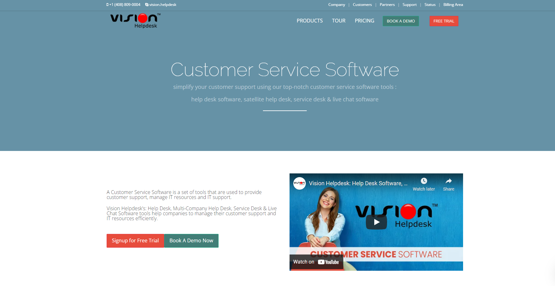 Homepage del sistema di ticketing help desk Vision Helpdesk