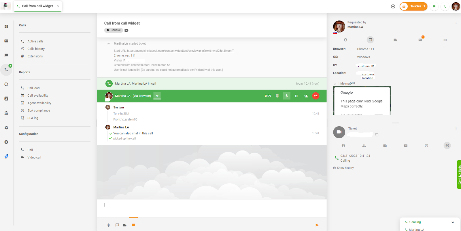 LiveAgent chiama dal widget di chiamata
