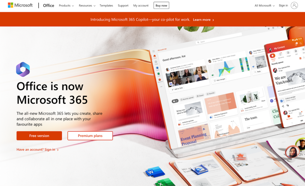 Pagina iniziale di Microsoft 365, software di gestione della posta elettronica per aziende