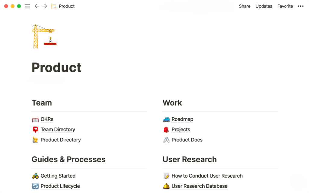 Illustrazione di una knowledge base creata utilizzando Notion