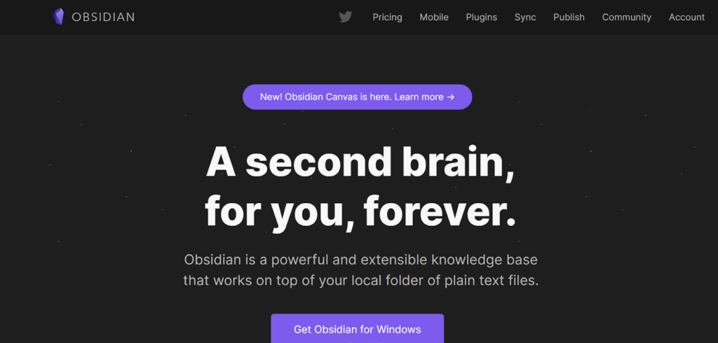 Rappresentazione visiva della homepage del software Obsidian