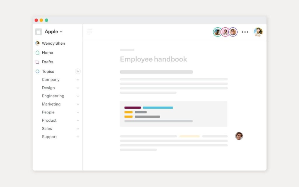 Screenshot della soluzione di knowledge base di Slab