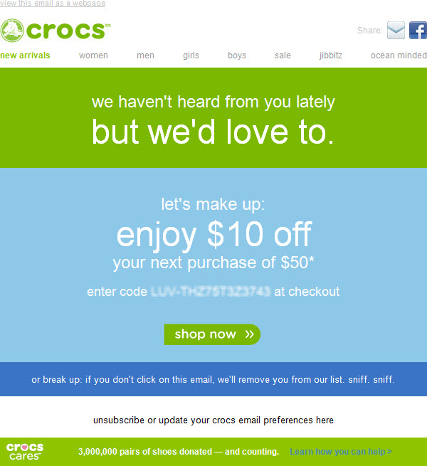 Crocs valuta email di rottura