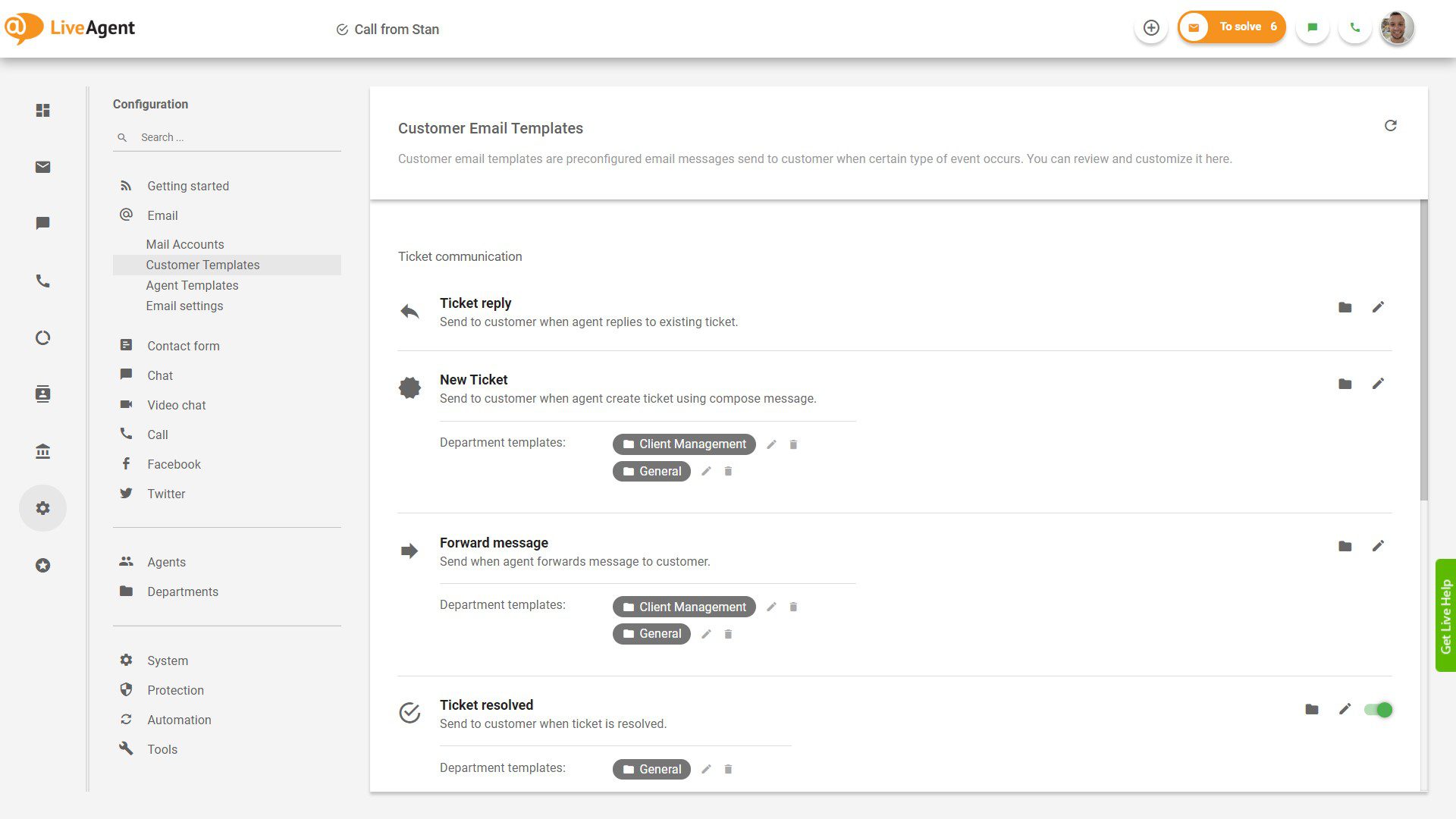Impostazioni dei modelli di email