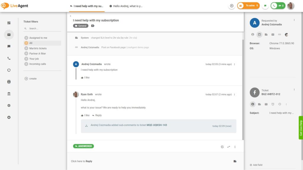 Rispondi ai commenti di Facebook direttamente da LiveAgent