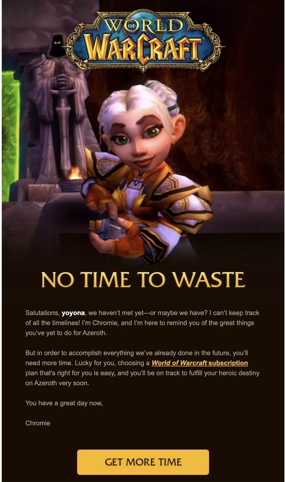 Modello email di rinnovo Blizzard