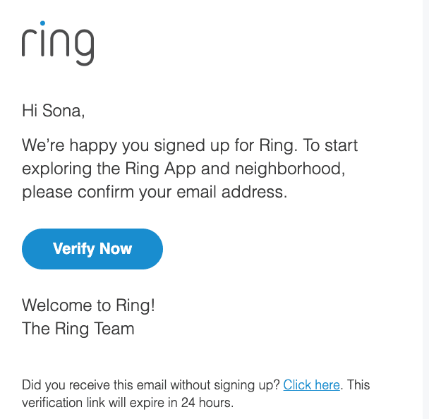 Email di verifica Ring