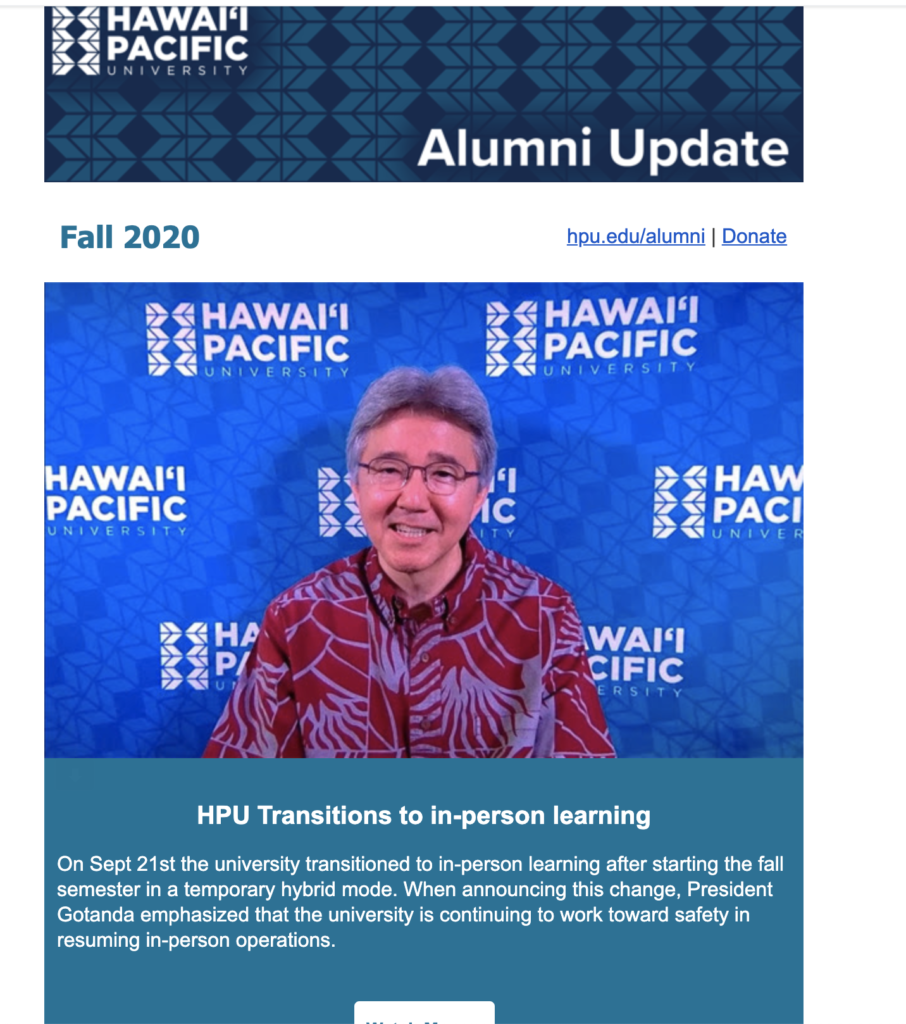 Esempio di email informativa Hawaii Pacific University