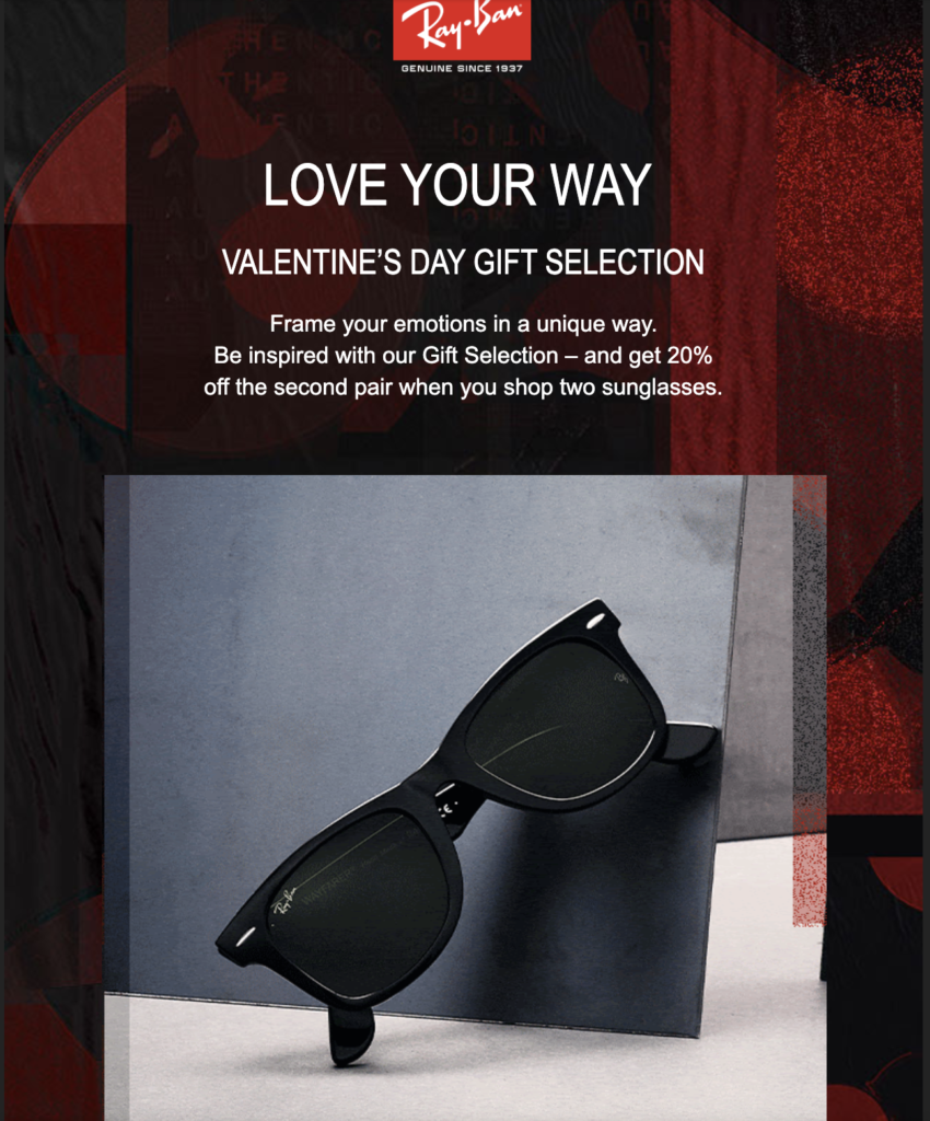 Campagna email San Valentino di RayBan