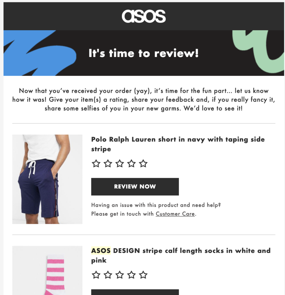 Modello di email post-acquisto da ASOS
